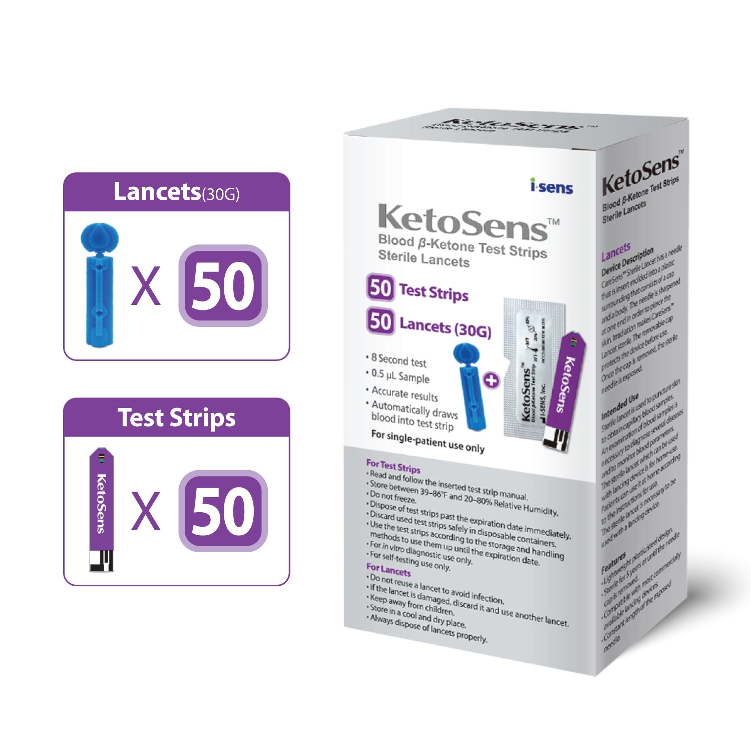 KetoSens 50 Count Test Strips and 50 Lancets | i-SENS USA